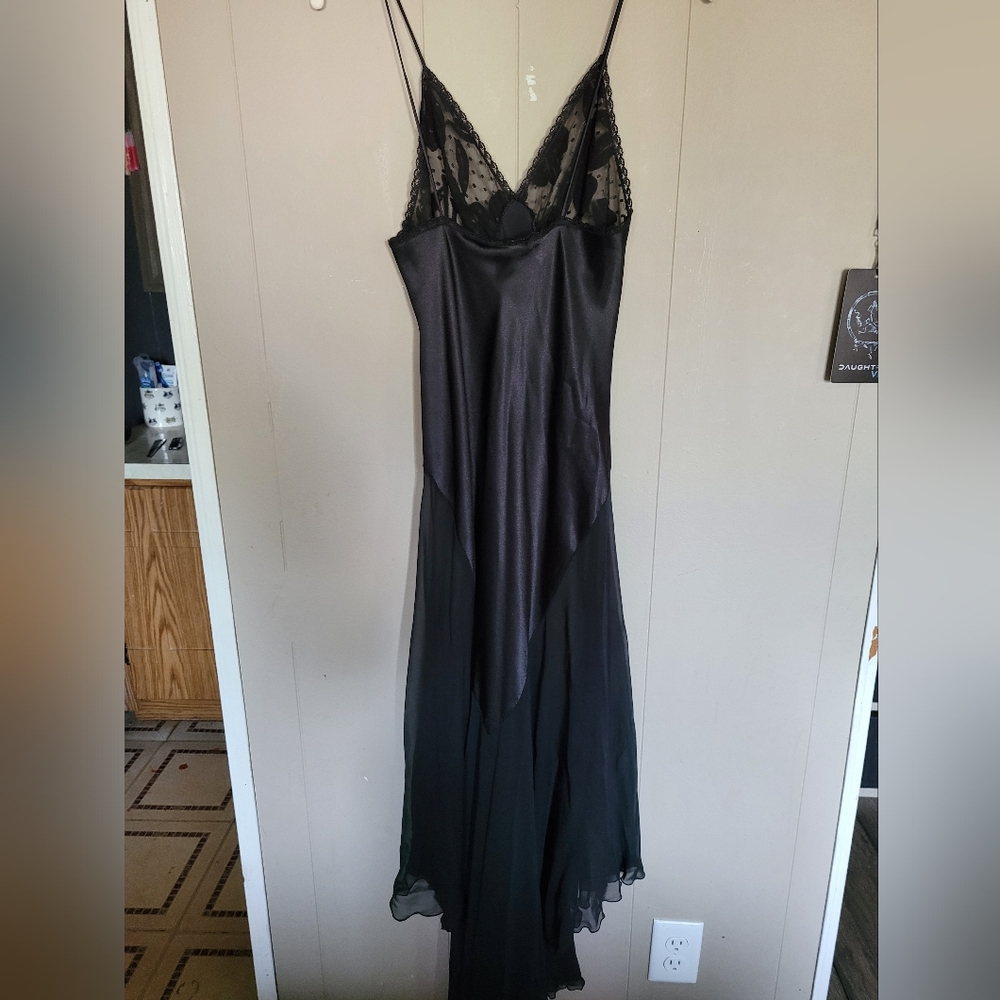 RARE VINTAGE Saks Fifth Avenue by designer Blanche Black Satin Chiffon Net Night - Picture 3 of 8